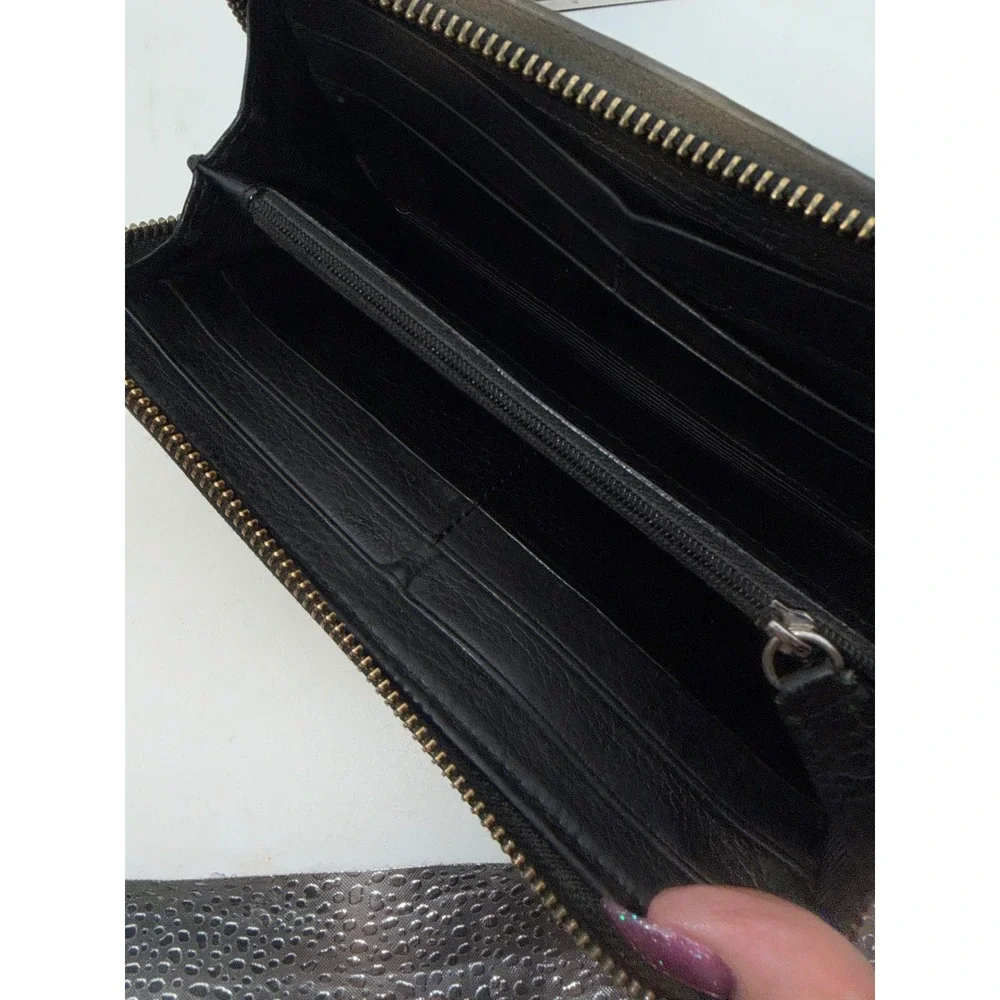 Elliott Lucca Black Woven Leather Zip Around Wallet with Exterior Pocket